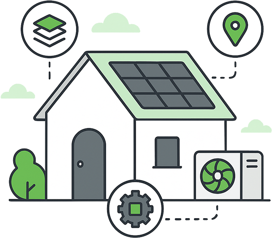 A illustration of a solarsystem at a house